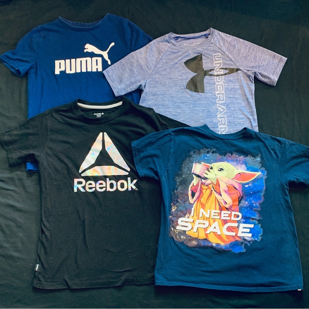 Boy’s Shirts x4 size 10-12. Reebok, Under Armor, Puma
